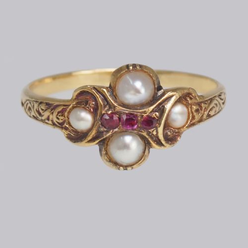 georgian ruby split pearl ring antique 15ct gold ornate cluster ring ca 1820 - CATEGORY: ANTIQUE JEWELLERY - DATED GEORGIAN