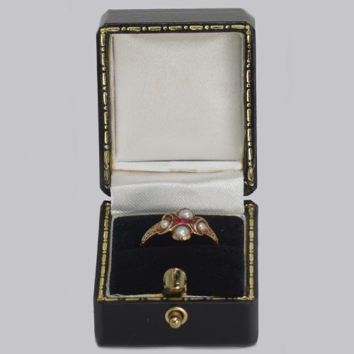 GEORGIAN RUBY SPLIT PEARL RING ANTIQUE 15CT GOLD ORNATE CLUSTER RING CA 1820 - ADDITIONAL PHOTO 4