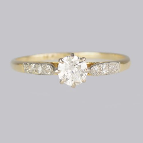 antique diamond solitaire ring 18ct gold plat vintage 1930s engagement ring - CATEGORY: ANTIQUE JEWELLERY - DATED 1930