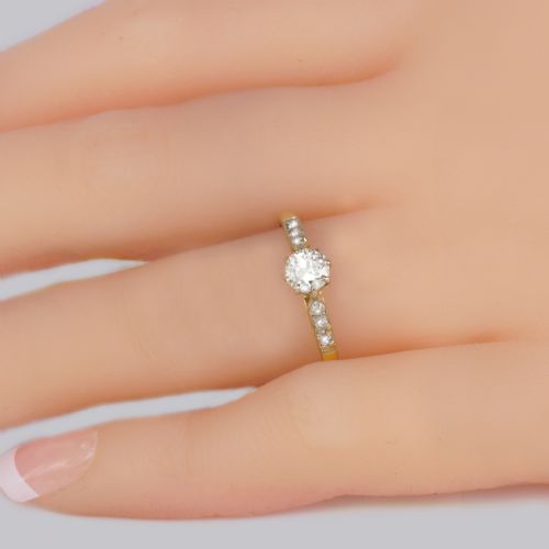 ANTIQUE DIAMOND SOLITAIRE RING 18CT GOLD PLAT VINTAGE 1930S ENGAGEMENT RING - ADDITIONAL PHOTO 1