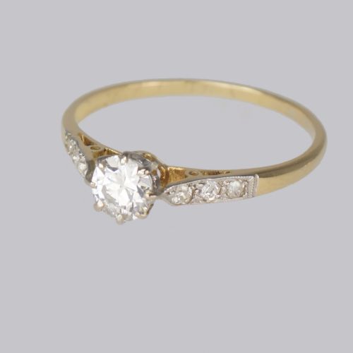 ANTIQUE DIAMOND SOLITAIRE RING 18CT GOLD PLAT VINTAGE 1930S ENGAGEMENT RING - ADDITIONAL PHOTO 3
