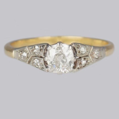 antique solitaire ring 075ct old european cut diamond 18ct gold edwardian ring - CATEGORY: ANTIQUE JEWELLERY - DATED EDWARDIAN