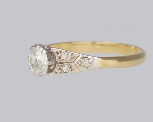 ANTIQUE SOLITAIRE RING 075CT OLD EUROPEAN CUT DIAMOND 18CT GOLD EDWARDIAN RING - ADDITIONAL PHOTO 4