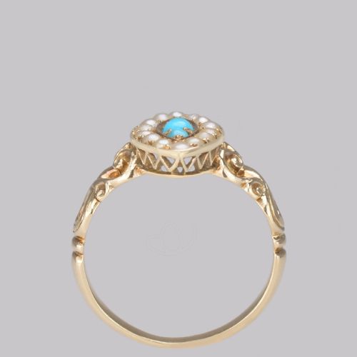 ANTIQUE TURQUOISE PEARL RING 18CT GOLD VICTORIAN NAVETTE SHAPED RING CIRCA 1890 - ADDITIONAL PHOTO 12