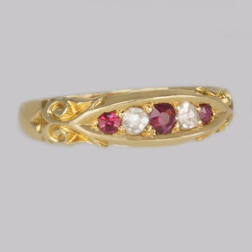 antique ruby rose cut diamond ring 15ct gold victorian five stone ornate ring - CATEGORY: ANTIQUE JEWELLERY - DATED VICTORIAN