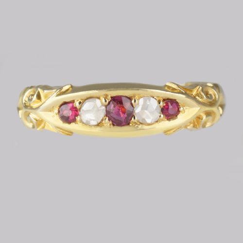 ANTIQUE RUBY ROSE CUT DIAMOND RING 15CT GOLD VICTORIAN FIVE STONE ORNATE RING - ADDITIONAL PHOTO 2