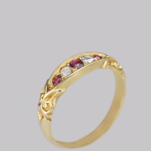 ANTIQUE RUBY ROSE CUT DIAMOND RING 15CT GOLD VICTORIAN FIVE STONE ORNATE RING - ADDITIONAL PHOTO 4