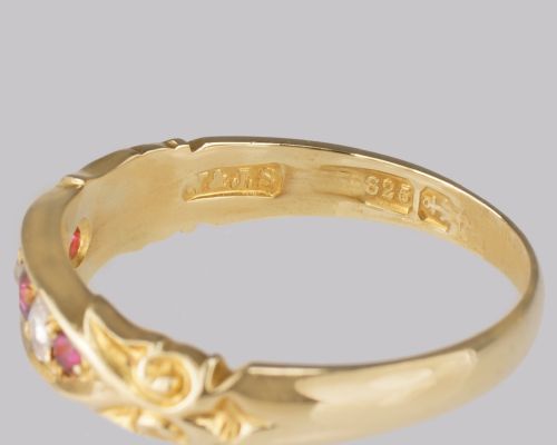 ANTIQUE RUBY ROSE CUT DIAMOND RING 15CT GOLD VICTORIAN FIVE STONE ORNATE RING - ADDITIONAL PHOTO 5
