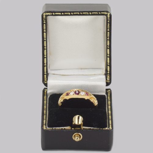 ANTIQUE RUBY ROSE CUT DIAMOND RING 15CT GOLD VICTORIAN FIVE STONE ORNATE RING - ADDITIONAL PHOTO 6