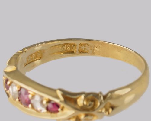 ANTIQUE RUBY ROSE CUT DIAMOND RING 15CT GOLD VICTORIAN FIVE STONE ORNATE RING - ADDITIONAL PHOTO 7