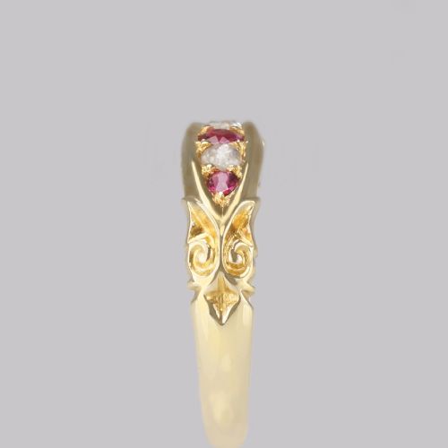 ANTIQUE RUBY ROSE CUT DIAMOND RING 15CT GOLD VICTORIAN FIVE STONE ORNATE RING - ADDITIONAL PHOTO 8