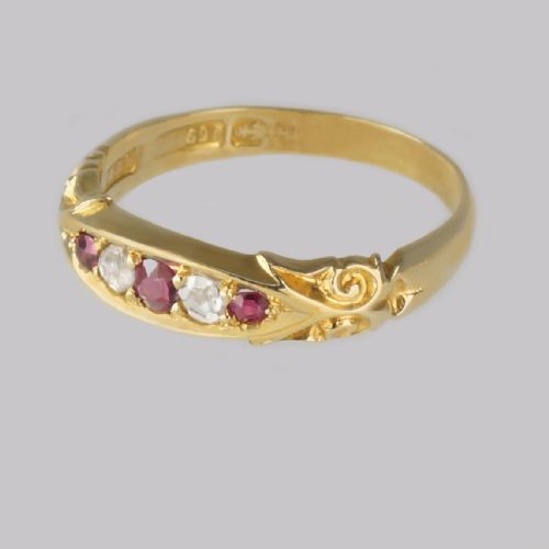 ANTIQUE RUBY ROSE CUT DIAMOND RING 15CT GOLD VICTORIAN FIVE STONE ORNATE RING - ADDITIONAL PHOTO 9