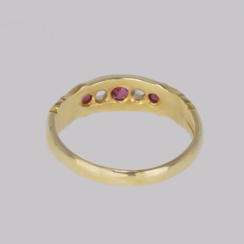 ANTIQUE RUBY ROSE CUT DIAMOND RING 15CT GOLD VICTORIAN FIVE STONE ORNATE RING - ADDITIONAL PHOTO 10