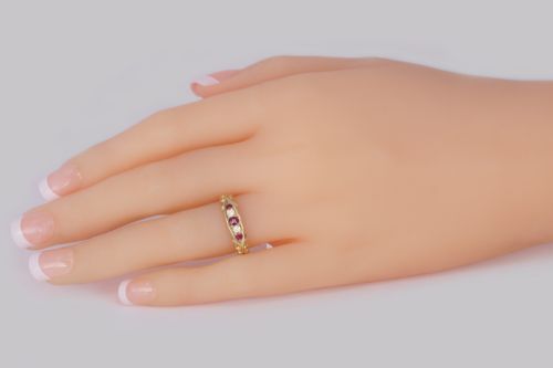 ANTIQUE RUBY ROSE CUT DIAMOND RING 15CT GOLD VICTORIAN FIVE STONE ORNATE RING - ADDITIONAL PHOTO 11