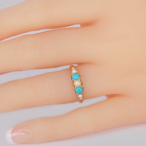 VICTORIAN TURQUOISE NATURAL PEARL RING 18CT GOLD ANTIQUE RING BIRMINGHAM 1865 - ADDITIONAL PHOTO 1