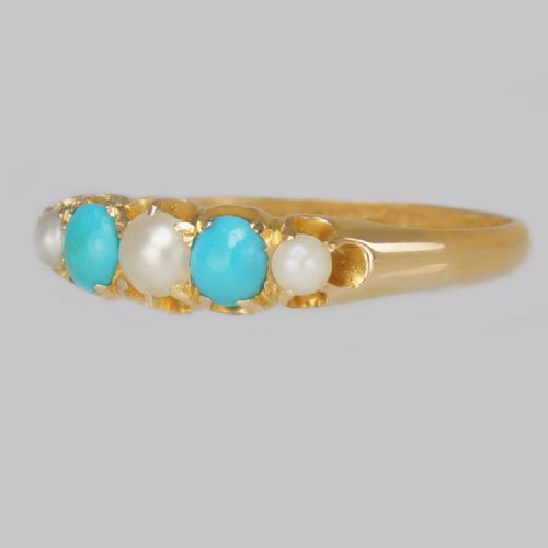 VICTORIAN TURQUOISE NATURAL PEARL RING 18CT GOLD ANTIQUE RING BIRMINGHAM 1865 - ADDITIONAL PHOTO 2