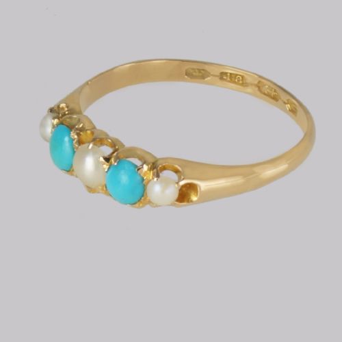 VICTORIAN TURQUOISE NATURAL PEARL RING 18CT GOLD ANTIQUE RING BIRMINGHAM 1865 - ADDITIONAL PHOTO 6