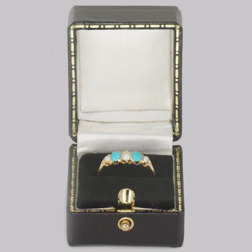 VICTORIAN TURQUOISE NATURAL PEARL RING 18CT GOLD ANTIQUE RING BIRMINGHAM 1865 - ADDITIONAL PHOTO 8