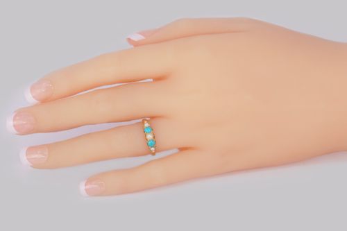 VICTORIAN TURQUOISE NATURAL PEARL RING 18CT GOLD ANTIQUE RING BIRMINGHAM 1865 - ADDITIONAL PHOTO 10