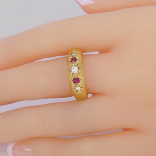 fig 1. Victorian Diamond & Ruby Gypsy Ring Antique 18ct Gold Hallmarked London 1888