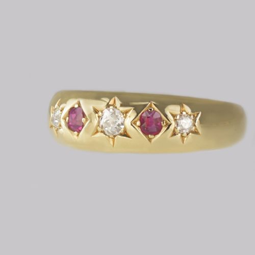 fig 2. Victorian Diamond & Ruby Gypsy Ring Antique 18ct Gold Hallmarked London 1888
