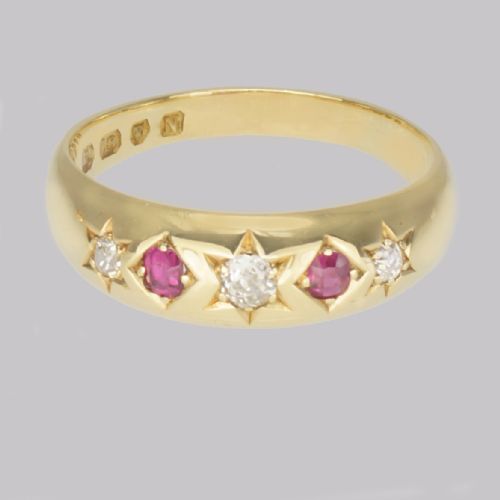 fig 3. Victorian Diamond & Ruby Gypsy Ring Antique 18ct Gold Hallmarked London 1888