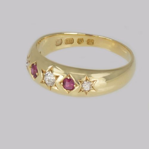 fig 4. Victorian Diamond & Ruby Gypsy Ring Antique 18ct Gold Hallmarked London 1888