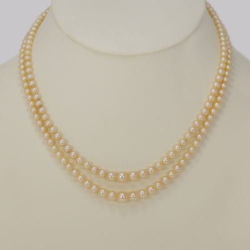 vintage natural pearl necklace with sterling silver art deco clasp double strand 18 - CATEGORY: ANTIQUE JEWELLERY - DATED 1920