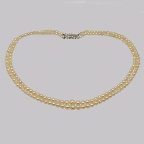 VINTAGE NATURAL PEARL NECKLACE WITH STERLING SILVER ART DECO CLASP DOUBLE STRAND 18 - ADDITIONAL PHOTO 2