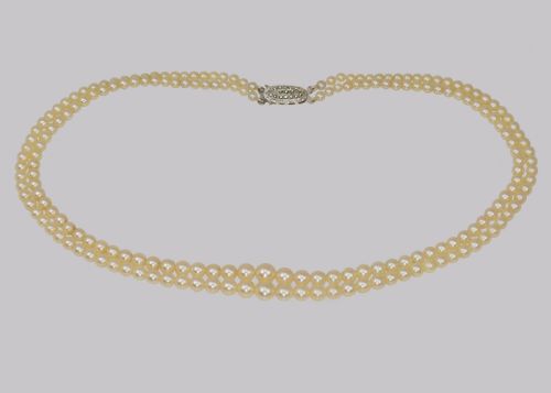VINTAGE NATURAL PEARL NECKLACE WITH STERLING SILVER ART DECO CLASP DOUBLE STRAND 18 - ADDITIONAL PHOTO 3