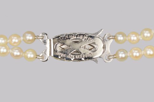 VINTAGE NATURAL PEARL NECKLACE WITH STERLING SILVER ART DECO CLASP DOUBLE STRAND 18 - ADDITIONAL PHOTO 5