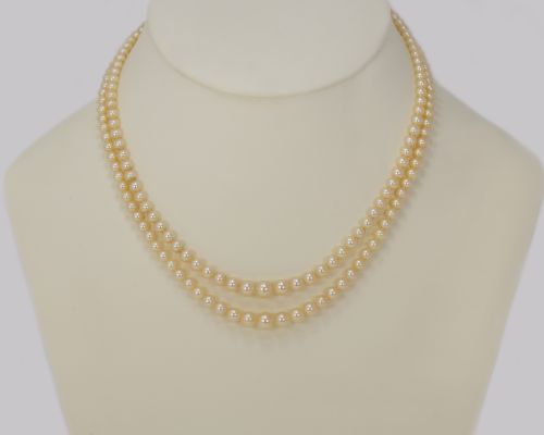 VINTAGE NATURAL PEARL NECKLACE WITH STERLING SILVER ART DECO CLASP DOUBLE STRAND 18 - ADDITIONAL PHOTO 7