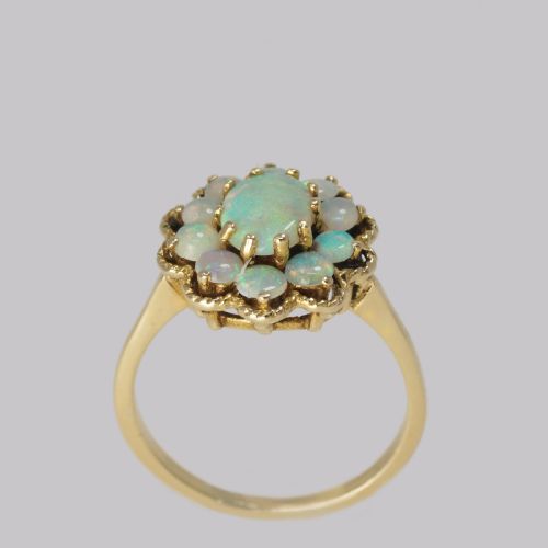 VINTAGE OPAL CLUSTER RING 14CT GOLD 1960S ROPE WORK VICTORIAN STYLE OPAL RING - ADDITIONAL PHOTO 5
