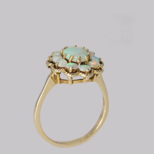 VINTAGE OPAL CLUSTER RING 14CT GOLD 1960S ROPE WORK VICTORIAN STYLE OPAL RING - ADDITIONAL PHOTO 7