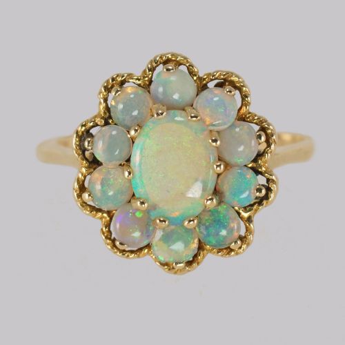 VINTAGE OPAL CLUSTER RING 14CT GOLD 1960S ROPE WORK VICTORIAN STYLE OPAL RING - ADDITIONAL PHOTO 8