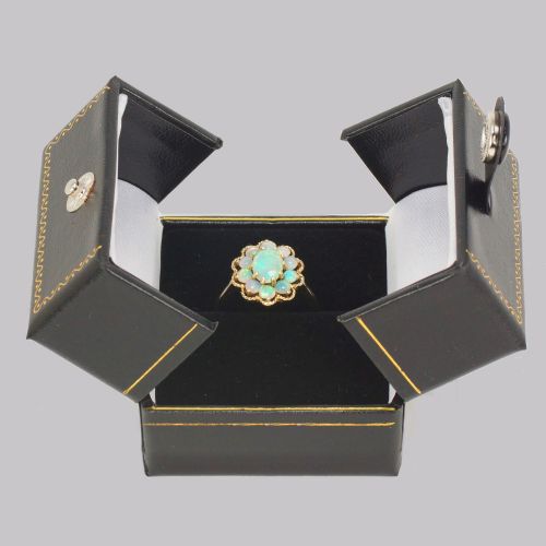 VINTAGE OPAL CLUSTER RING 14CT GOLD 1960S ROPE WORK VICTORIAN STYLE OPAL RING - ADDITIONAL PHOTO 9