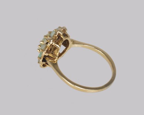 VINTAGE OPAL CLUSTER RING 14CT GOLD 1960S ROPE WORK VICTORIAN STYLE OPAL RING - ADDITIONAL PHOTO 12