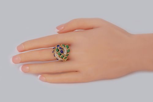 VINTAGE KUTCHINSKY DIAMOND AND BLUE GREEN ENAMEL RING 18CT GOLD BOMB RING - ADDITIONAL PHOTO 5