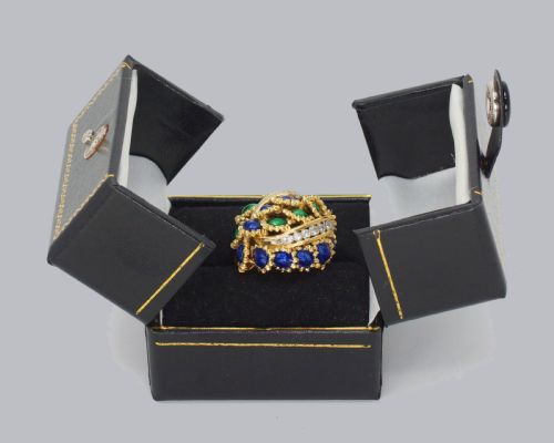 VINTAGE KUTCHINSKY DIAMOND AND BLUE GREEN ENAMEL RING 18CT GOLD BOMB RING - ADDITIONAL PHOTO 12