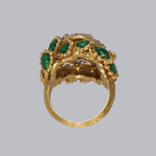 VINTAGE KUTCHINSKY DIAMOND AND BLUE GREEN ENAMEL RING 18CT GOLD BOMB RING - ADDITIONAL PHOTO 13