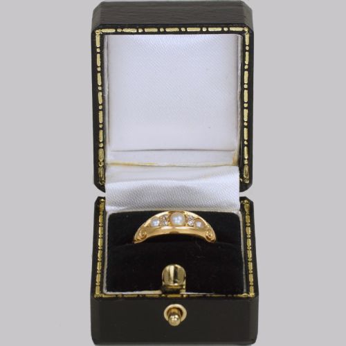 VICTORIAN PEARL OLD CUT DIAMOND 18CT GOLD ANTIQUE BOAT RING BIRMINGHAM 1894 - ADDITIONAL PHOTO 6