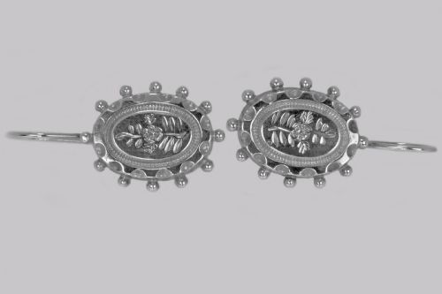 VICTORIAN SILVER EARRINGS HALLMARKED BIRMINGHAM 1876 ANTIQUE DROP EARRINGS - ADDITIONAL PHOTO 1