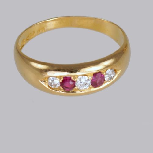 VICTORIAN RUBY OLD CUT DIAMOND GYPSY RING ANTIQUE 18CT GOLD RING HALLMARKED CHESTER 1884 - ADDITIONAL PHOTO 5