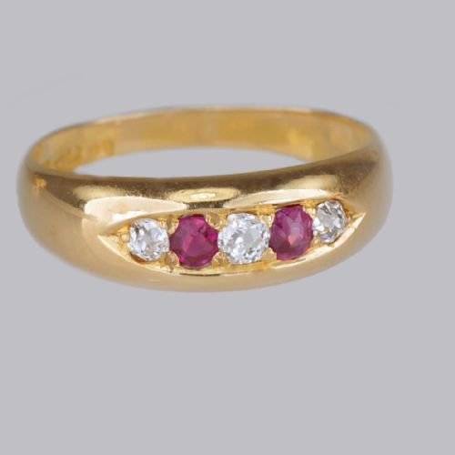 VICTORIAN RUBY OLD CUT DIAMOND GYPSY RING ANTIQUE 18CT GOLD RING HALLMARKED CHESTER 1884 - ADDITIONAL PHOTO 7
