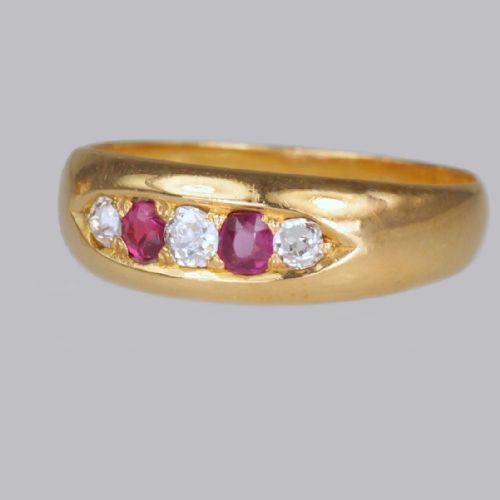 VICTORIAN RUBY OLD CUT DIAMOND GYPSY RING ANTIQUE 18CT GOLD RING HALLMARKED CHESTER 1884 - ADDITIONAL PHOTO 8