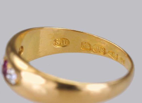 VICTORIAN RUBY OLD CUT DIAMOND GYPSY RING ANTIQUE 18CT GOLD RING HALLMARKED CHESTER 1884 - ADDITIONAL PHOTO 9