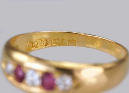 VICTORIAN RUBY OLD CUT DIAMOND GYPSY RING ANTIQUE 18CT GOLD RING HALLMARKED CHESTER 1884 - ADDITIONAL PHOTO 10