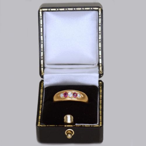 VICTORIAN RUBY OLD CUT DIAMOND GYPSY RING ANTIQUE 18CT GOLD RING HALLMARKED CHESTER 1884 - ADDITIONAL PHOTO 12