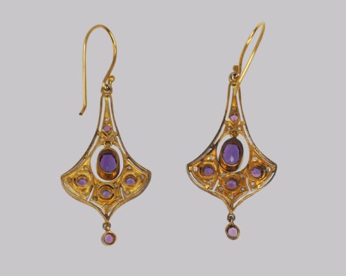 BELLE EPOQUE AMETHYST DIAMOND DANGLE 18CT GOLD EDWARDIAN DROP EARRINGS - ADDITIONAL PHOTO 3