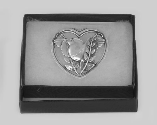 VINTAGE GEORG JENSEN ROBIN IN A HEART BROOCH ARNO MALINOWSKI 1940S SILVER 283 BROOCH - ADDITIONAL PHOTO 4